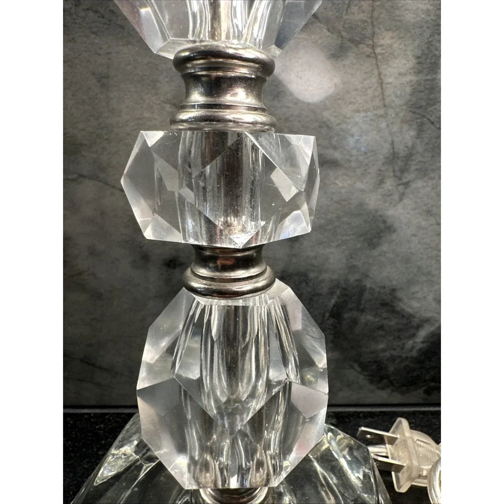 MCM 1950's Hollywood Regency Stacked‎ Leaded Crystal Boudoir Table Lamps Works